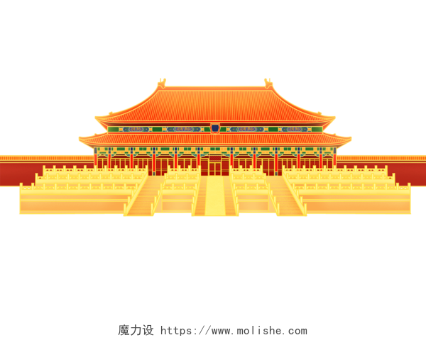 国潮手绘插画建筑北京地标故宫太和殿插画旅游PNG素材元素